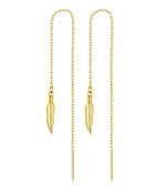 El Regalo Gold Plated Plated Minimalist Long Thin Tassel Elegant Threader Dangle Chain Earrings for Girls & Women (Golden Leaf Threader)