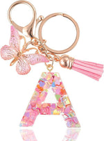 El Regalo Personalized Name Initials Butterfly Charm Keychain - Custom Letter Keyring with Pink Tassel & Butterfly Pendant, Purse, Bag, Backpack Accessory (A Letter)
