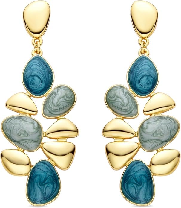 El Regalo Boho Statement Dangle Earrings for Women | Multicolor Resin Stone Drop Earrings | Party, Wedding, Festive & Casual Fashion Jewellery | Light Long Earrings (Green)