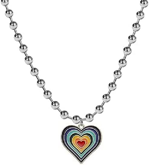 El Regalo 1 PC Cute Colorful Rainbow Cloud, Daisy Flower, Love Heart Pendant Necklaces for Toddlers/Kids/Girls/Teens/Women (Love Heart Pendant)
