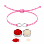 El Regalo 1PC Minimalist Infinity Rakhi for Brother- Simple Infinity Rakhi with Roli Chawal, Rakhi Message Card in Rakhi Gift box for Brother (Pink)
