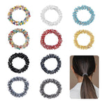 El Regalo 10PCs Crystal Rhinestone Hair Ties Set - Beaded Scrunchies & Ponytail Holders for Women - Soft, Durable, Stretchy Crystal Hair Accessories - Elegant Ponytail Fixer & Bracelet in 10 Mixed Colors