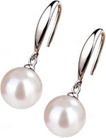 El Regalo 10mm Shiny Faux Pearl Hook Earrings - Multicolor Shell Pearl Drop Earrings for Women & Girls | Glossy Round Beads in Elegant Colors | Classic Dangle Earrings for All Occasions (White)