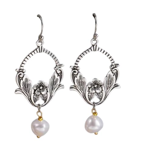 El Regalo Vintage Dainty Flower Pearl Earrings- Exquisite Carving Leaf Flower Earrings for Women
