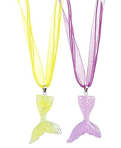 El Regalo 2Pcs Mermaid Fish Tail Necklaces Set- Mermaid Fishtail Necklace Gorgeous Pendant Necklace for Mermaid Birthday Supplies Girl's Party Ocean Theme Party Supplies (Color Option-1)