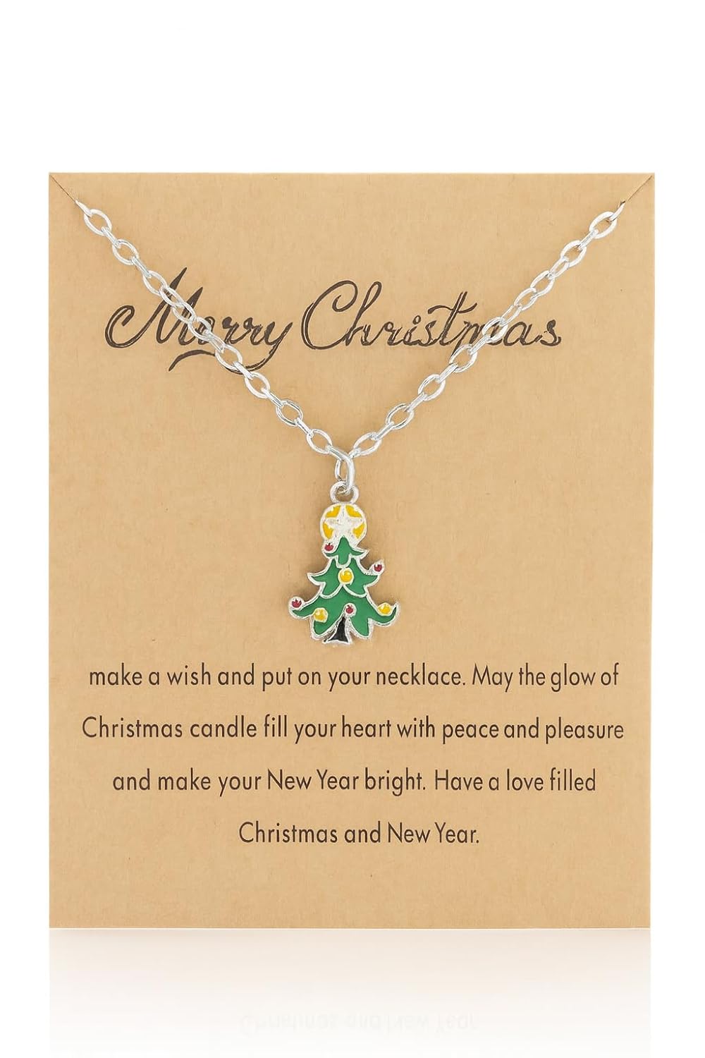 El Regalo Christmas Pendant Necklace for Girls & Women | Cute Xmas Charm Necklaces with Gift Card | Santa, Tree, Penguin, Elf, Mitten, Box & Festive Winter Designs | Holiday Jewellery for Kids & Adults (Christmas Tree Necklace)