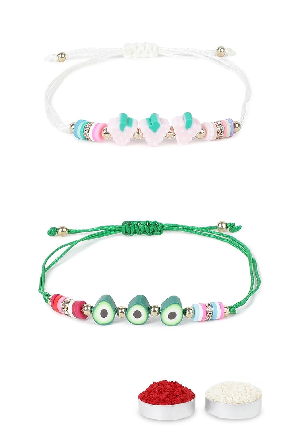 El Regalo 2PCs Cute Kids Fruits Beads Bracelet Rakhis Set for Brother/Bhai - Kids Rakhis with Roli Chawal in Gift Box - Adorable Fruit Charm Rakhis for Boys (Cute Rakhi Set-5)