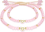 El Regalo Mother Daughter Matching Bracelet Set for 2 | Mama Mini Bead Bracelets | Mommy and Me Adjustable Heart Bracelet Set | Pink Crystal Beaded Mom-Daughter Bracelet for Women Girls (Heart)