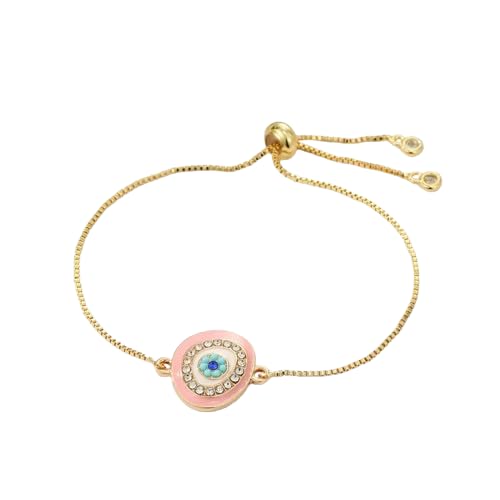 El Regalo 1PC Evil Eye Adjustable Bracelet for Girls & Women- Zircon Evil Eye Chain Bracelet- Valentines Day Gift for Her (Pink Evil Eye)