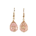 El Regalo Womens Handmade Glass Dried Flowers Gypsophila Earrings(Life Tree)- Beautiful Real Dried Flowers Pressed Drop Earrings (Pink Drop)