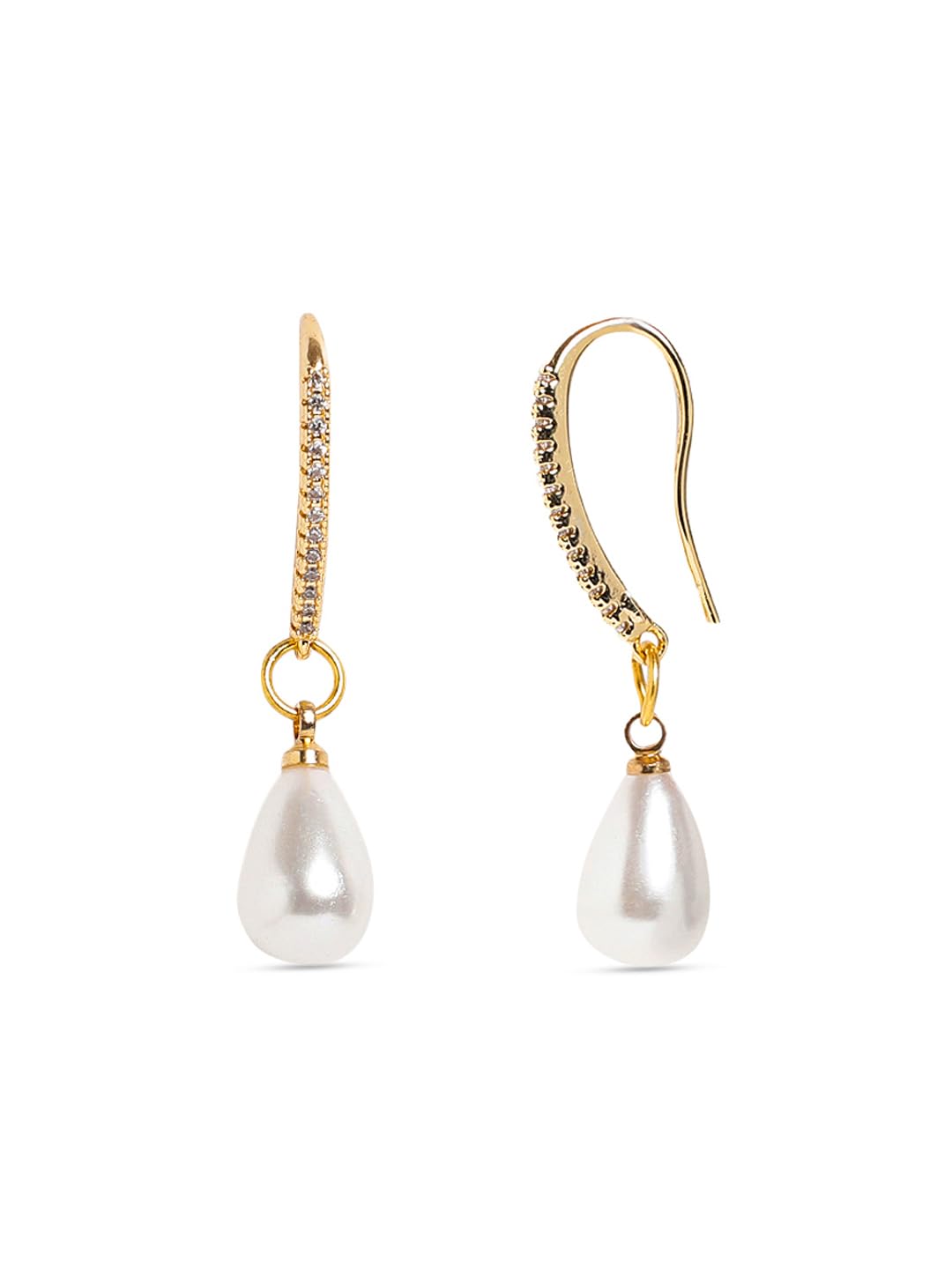 El Regalo Statement Pearl Zircon Earrings- Pearl Drop Zircon Hook Earring for Girls & Women