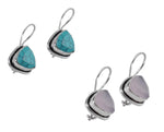 El Regalo 925 Silver Plated with Rose Quartz Antique Earrings for Women, Silver