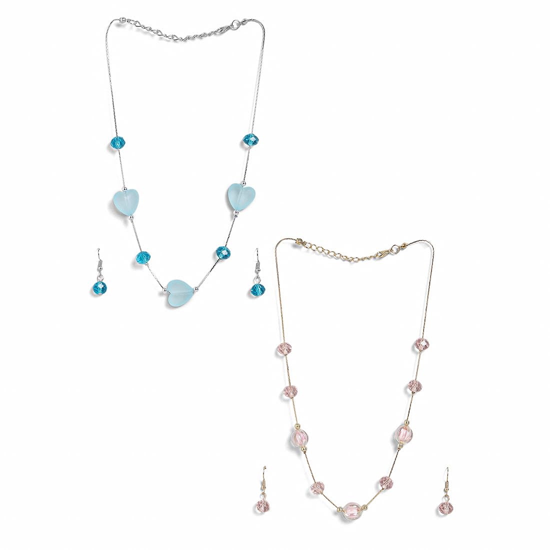 El Regalo Kids Jewelry Combo Set of 2 Necklaces & 2 Earrings Pairs- Shimmering Crystals Beads Necklace & Earrings Jewelry Set for Kids/Girls & Teens (Option-5)
