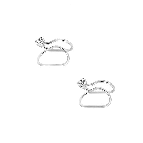 El Regalo 1 Pair Clip On Cartilage Non Piercing Earrings Set for Girls & Women- Trendy Clip On Earrings (Silver Crystals)