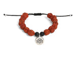 El Regalo Unisex 1 PC Natural Rudraksha Beads Adjustable Bracelet: Handmade Lord Shiva Rudraksha Beads Bracelet with Spritual OM/Aum, Budhdha, Lotus Charms (Silver Lotus Rudraksha Bracelet)