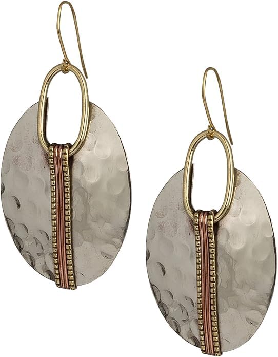 El Regalo Boho Oval Hammered Dangle Earrings for Women | Handmade Ethnic Metal Drop Earrings | Beautiful Statement Earrings Jewelry for Casual & Formal
