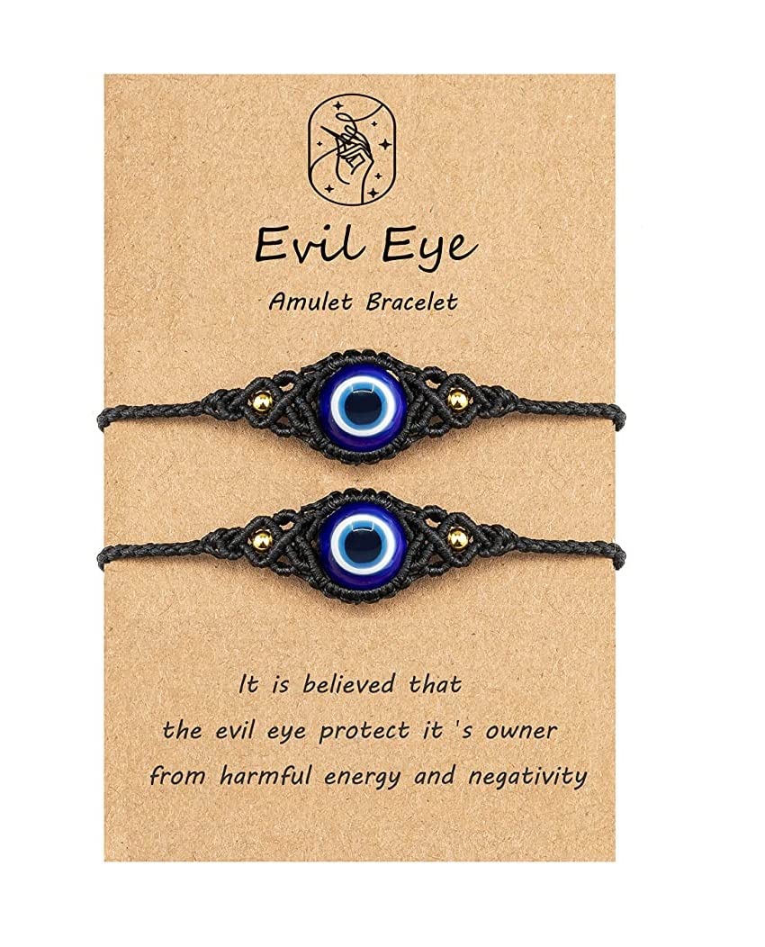 El Regalo 2 PCs Lucky Evil Eye Handwoven Adjustable Unisex Bracelets - Protection Evil Eye Bracelet Set (2 Black)