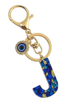 El Regalo Royal Blue Evil Eye Keychain Name Initial Letters- Alphabet Letter Keyring with Evil Eye Charm - Unisex Stylish Bag Charm, Keyring, Gift for Friends & Family (J Letter)