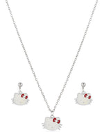 El Regalo Kids Kitty Pendant Necklace & Earrings Set for Girls/Kids - Cute Kitty Crystal & Enamel Pendant with Earrings