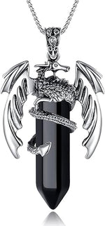El Regalo Goth Gothic Viking Dragon Crystal Pendant Necklace for Men & Boys | Dragon Wing Necklace | Punk Biker Fantasy Statement Jewelry (Black)