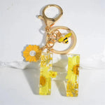 El Regalo Personalized Name Initials Natural Flowers & Bee Charm Keychain - Custom Letter Keyring with Daisy Flower & Honey Bee Pendant, Purse, Bag, Backpack Accessory (Letter H)