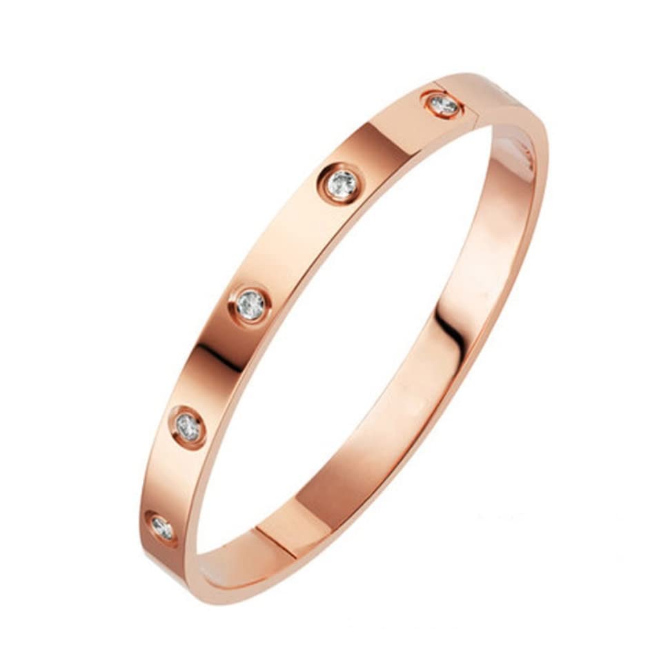 El Regalo Stainless Steel Bangle Bracelet with Cubic Zirconia/CZ for Women - Stainless Steel Openable Bracelet with Magnetic Lock (Rose Gold)
