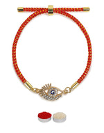 El Regalo Elegant 1PC Evil Eye Red Rakhi with Roli Chawal & Rakhi Message Card - Lucky Protection Rakhi to Avoid Negative Energies for Brother/Sister-in-Law/Niece or Nephew (CZ Evil Eye)