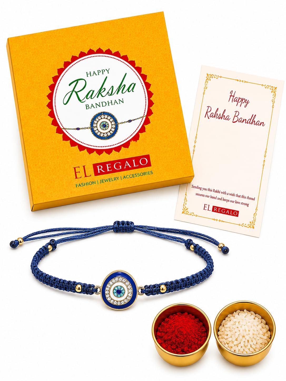 El Regalo Evil Eye CZ Bracelet Rakhi for Brother with Roli Chawal in Gift Box (Option-1)