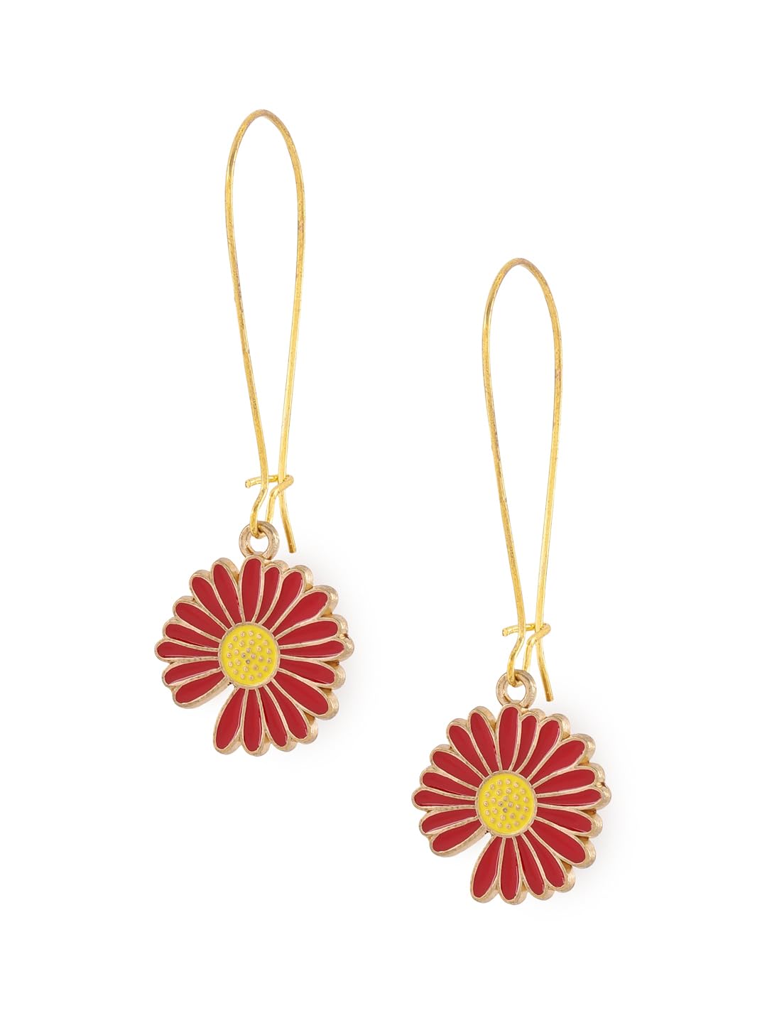 El Regalo Beautiful Enamel Flowers Long Hook Earrings for Women/Girls - Delicate Cute Flowers Charms Hook Earrings (Red Flower)