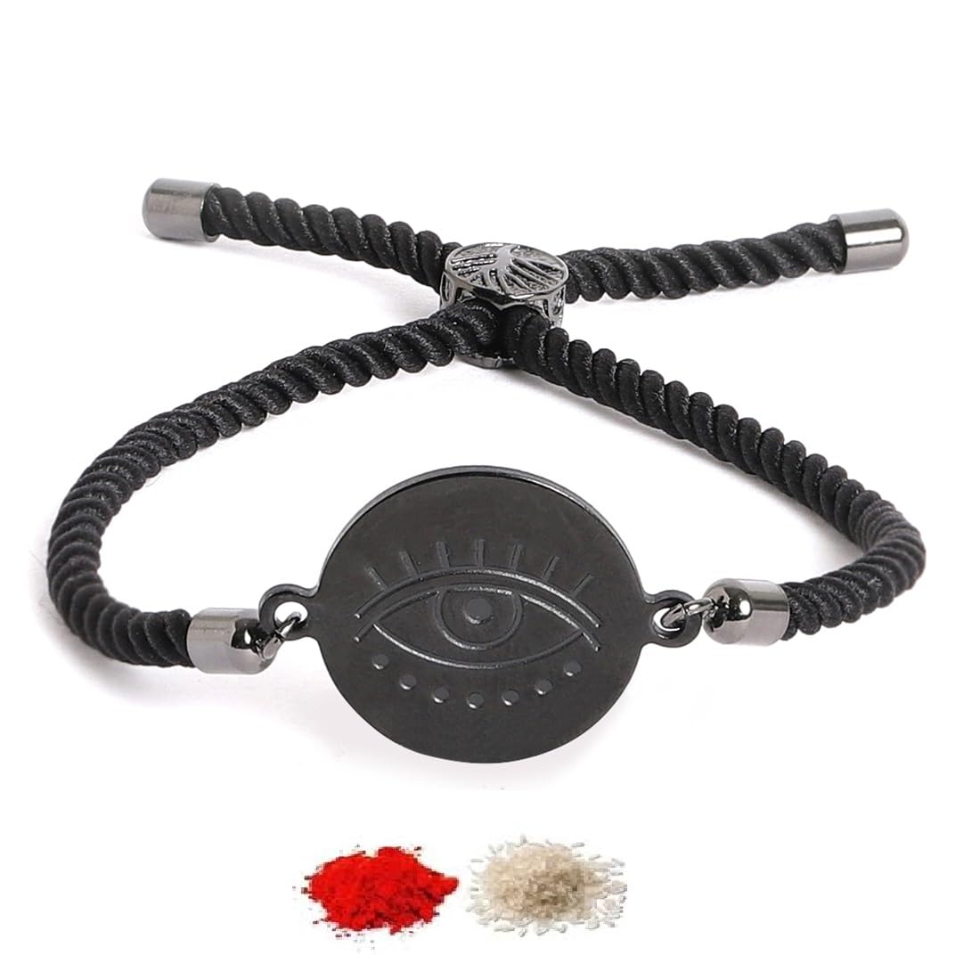 El Regalo 1PC Evil Eye Stainless Steel Rakhi for Bhaiya/Bhai/Brother- Anti Tarnish/NO Rust/Waterproof Rakhi with Roli Chawal, Message Card in Rakhi Gift Box (Black Evil Eye)