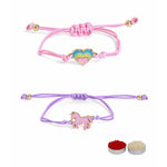 El Regalo 2PCs Cute Kids Bracelet Rakhi Combo Sets- Fancy Kids Rakhi for Brother/Sister with Roli Chwal, Rakhi Message Card in Rakhi Box for Babies/Toddlers/Kids (Unicorn & Heart Rakhi)