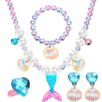 El Regalo 4-Piece Mermaid Princess Girls Kids Dress Up Jewelry Gift Set - Princess Mermaid Shell Necklace, Bracelet, Earrings, Ring Pearl Gifts for Girls/Toddlers/Kids (Pink)