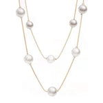 El Regalo Layered Faux Pearl Long Necklace for Women & Girls - Bohemian Chic Statement Jewelry | Simulated Pearls & Brass Snake Chain | Double Strand Sweater Necklace for Elegant Occasions (Gold)