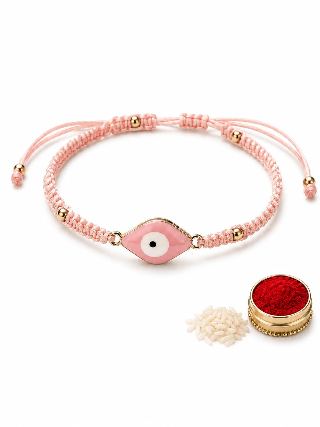 El Regalo Evil Eye Bracelet Rakhi for Brother with Roli Chawal in Gift Box (Pink)