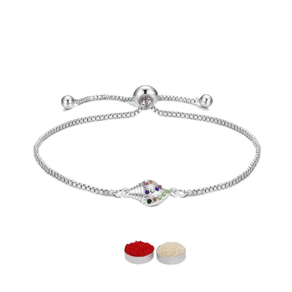 El Regalo 1PC Auspicious CZ Shell Bracelet Chain Rakhi for Brother- Designer Sankh Rakhi with Roli Chawal, Message Card in Rakhi Gift Box for Bhaiya/Bhabhi/Niece or Nephew