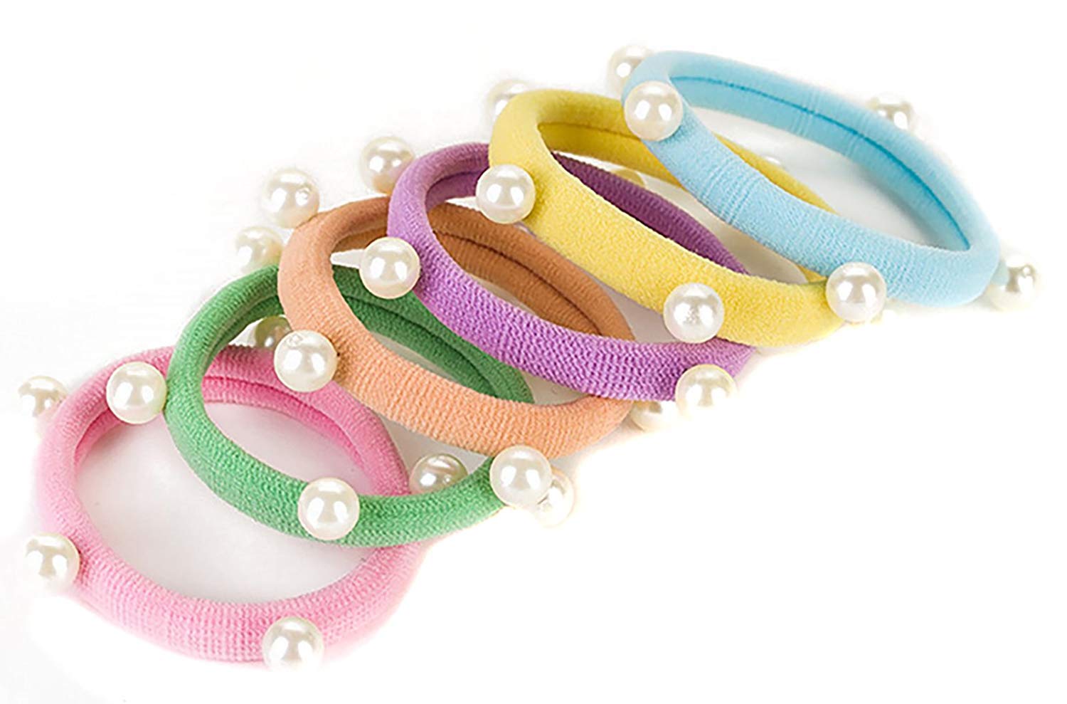 El Regalo Imitation Pearls Elastic Rubber Band Ties Ponytail Holder Scrunchy (Combo Set of 6) | Fancy Rubber Bands for Girls & Women | Fancy Rubber Bands for Hairs (Mixed Light Colors)