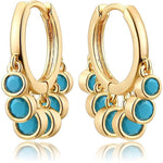 El Regalo Elegant Round Dot Turquoise Dangle Drop Huggie Hoop Earrings - Cute 14k Gold Plated Multi Drop Hoop Earrings for Women & Girls