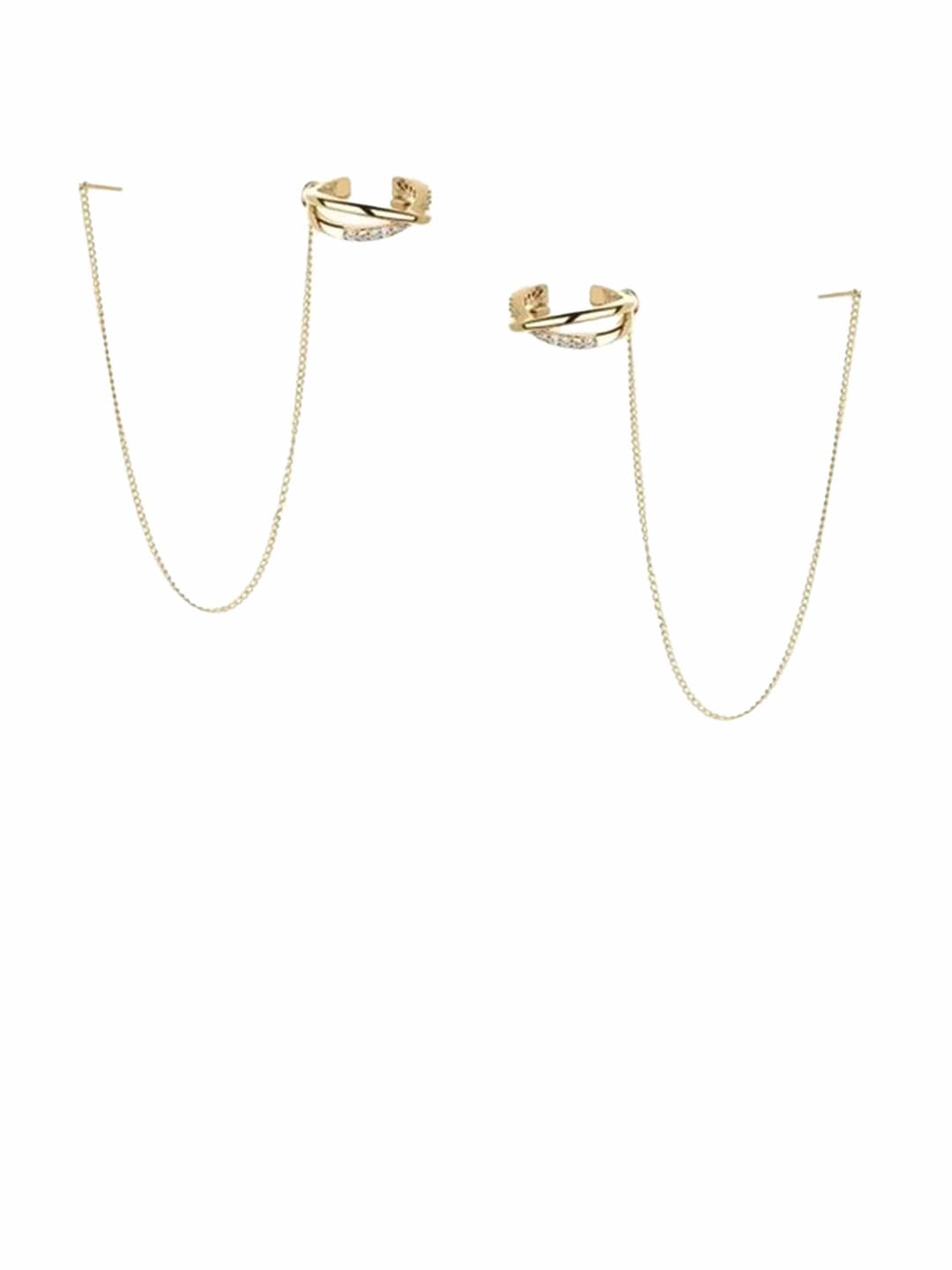 El Regalo Cubic Zirconia Cuff Chain Earrings for Women - Threader Earrings - Criss Cross & Braided Ear Cuff with Long Link Chain - Non-Piercing Cartilage Clip-on Jewelry Gift (Style-2)