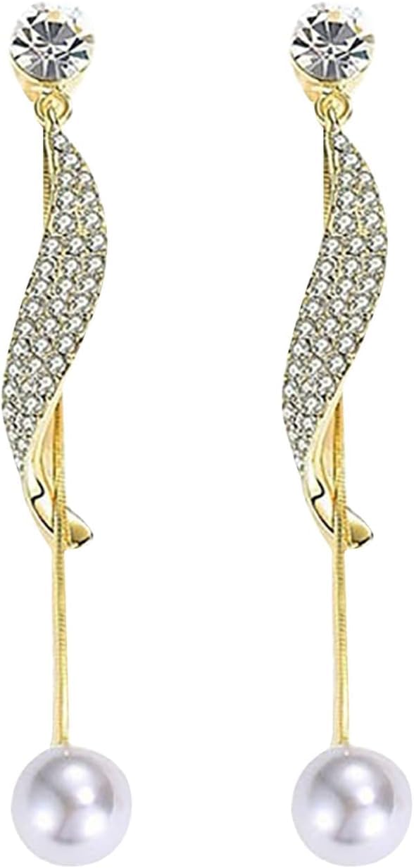 El Regalo Fancy Pearl Earrings- Pearl Zircon Inlaid Dangle Earrings for Girls & Women- Pearl Tassel Long Earrings (Pearl Tassel Ear Jacket)