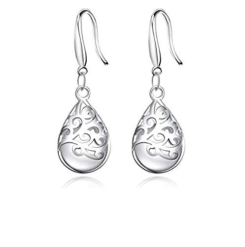 El Regalo Modern Opal Cat's Eye Drop Threader Earrings for Girls & Women - Perfect Valentines Day Gift for Her (White Drop Hook)