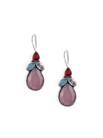 El Regalo Multi Colored Ethnic Stone Studded Oxidized 925 Silver Plated Earrings - Womens