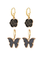 El Regalo 2 Pairs Cute & Elegant Flower & Butterfly Creative Hook Earrings- Vintage Style, Beautiful Flower & Butterfly Charms Earrings for Girls & Women (Style-1)