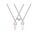 El Regalo 2Pcs/Set Crystal BFF Best Friend Magnetic Couple Matching Split Heart Pendant Necklaces for Besties/Couples - Valentines Day Gift (Pink & Light Blue) For Unisex Adult