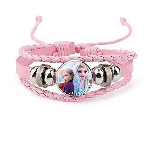 El Regalo Frozn El-sa & Ana Glass Domed Charm on Braided Leather Adjustable Bracelet for Girls (Purple)