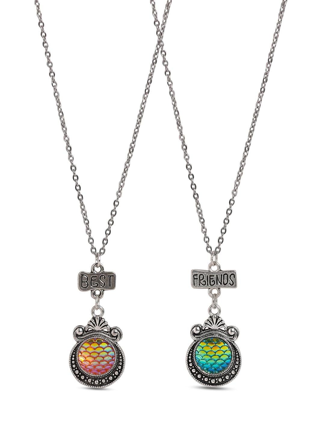 El Regalo 2PCs Best Friends 3D Mermaid Shell Pendant Necklaces for Girls- BFF Victorian Style Mermaid Pendant Necklaces for Besties- Valentines Day Gift