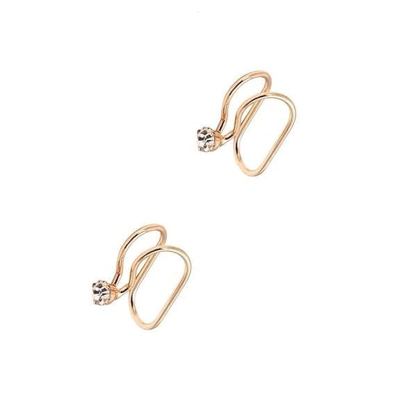 El Regalo 1 Pair Clip On Cartilage Non Piercing Earrings Set for Girls & Women- Trendy Clip On Earrings (Golden Crystals)