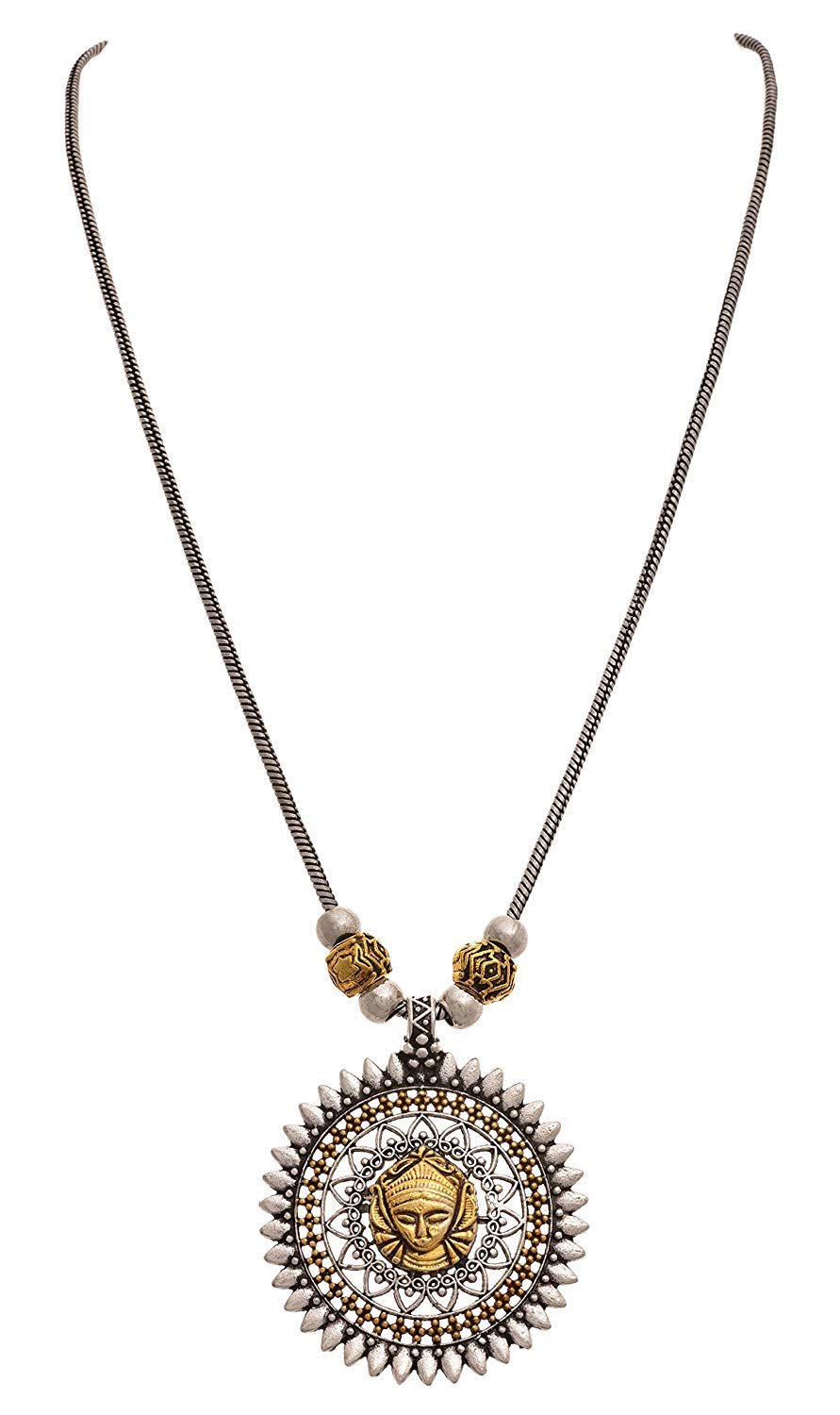 El Regalo Dual Tone Goddess Durga Ma German Silver Pendant Necklace | Traditional Temple Jewelry | Durga Ma Necklace for Durga Pooja & Navratra Pooja