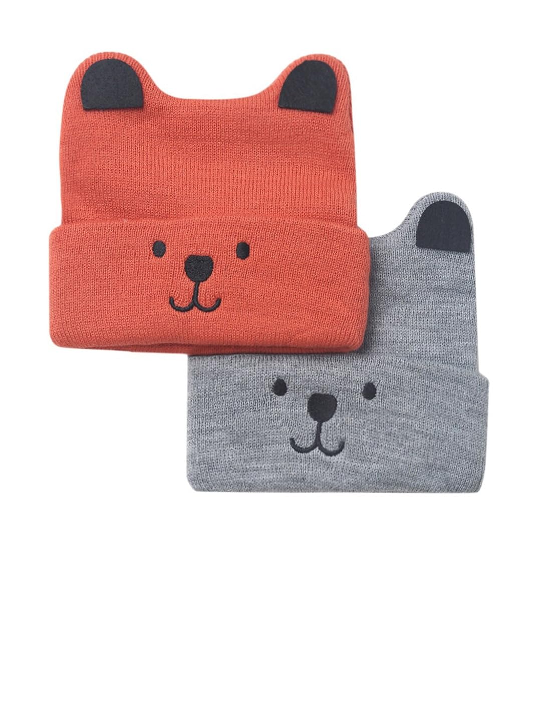 EL REGALO Pack of 2 Unisex Kids Red & Grey Beanie