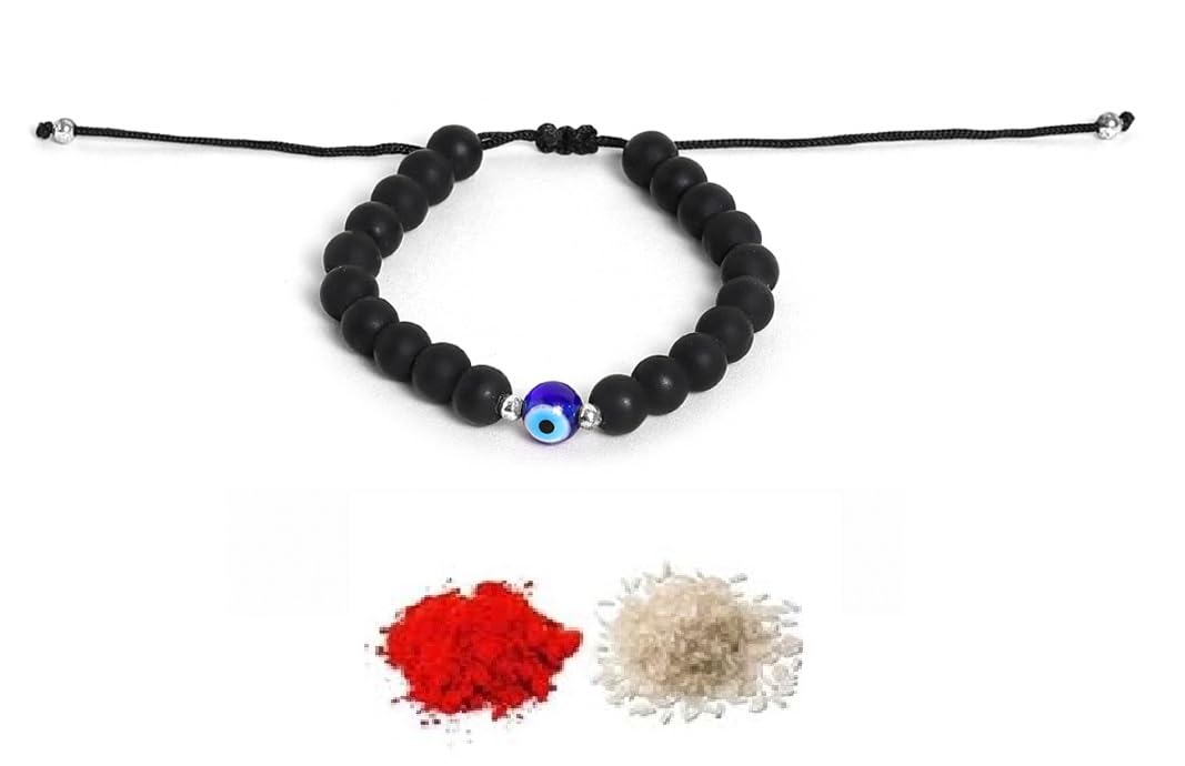 El Regalo 1 PC Evil Eye Handmade Rakhi for Brother- Rakhi Gift Box with 1 PC Evil Eye Beads Rakhi, Shagun Pack & Rakhi Message Card in Gift Box - Rakhi for Bhai/Bhabhi/Bhatija/Bhatiji (Style-1)