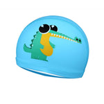 El Regalo Waterproof Swim Cap for Kids Boys Girls, Cute Cartoon PU/Silicone No-Slip Swimming Bathing Cap for Children Long Short Hair, Non-Toxic,Flexible Swim Caps Hat (Aligator)